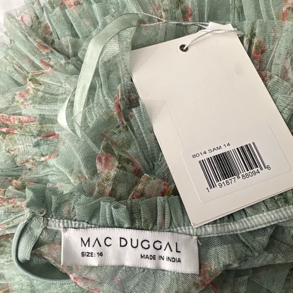 NWT Mac Duggal [ 14 ] 8014 Ruffle Tiered Short‎ Sleeve A Line Dress Sage J1819 - Picture 5 of 15